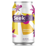 Pineapple+Passionfruit can, bright yellow triangles intersect with purple and pink shapes.